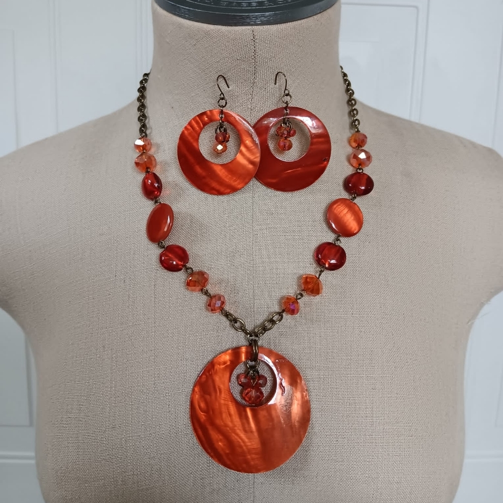 Orange Statement necklace and matching earrings